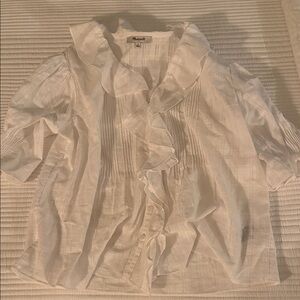 Madewell White Ruffled Pintuck Blouse